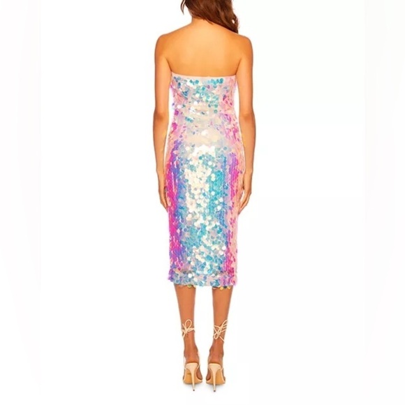$248 NWT Susana Monaco Disco Sequin Tube Midi Dress Iridescent 🪩 Small - Picture 3 of 11